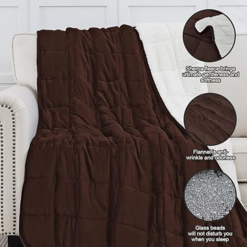 yescool Weighted Blanket for Adults (15 lbs, 60" x 80", Brown) Heavy Blanket for Sleeping Perfect for 140-160 lbs, Queen Size Breathable Blanket with Premium Glass Bead, Machine Washable