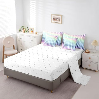 jejeloiu Ombre Colorful Plaid Comforter Set with Sheets 7 Piece King Size