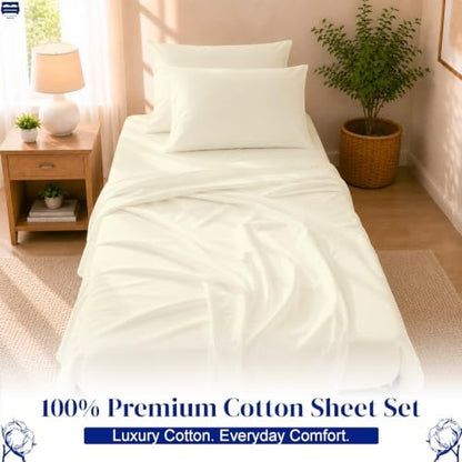 Cottingon 4 PC Cot Sheet Set 33"X75", Egyptian Cotton, Ivory