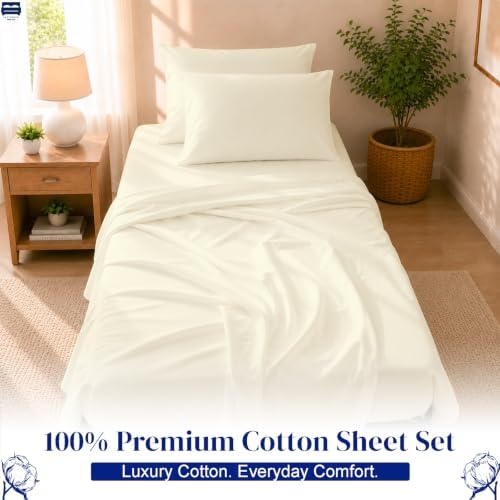 Cottingon 4 PC Cot Sheet Set 25"X75", Egyptian Cotton, Ivory