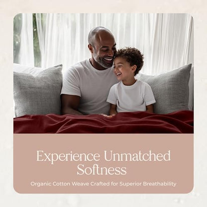 100% Organic Cotton Blanket - GOTS & Fairtrade Certified Organic Cotton Throw Blanket for Bed with a Heavy & Breathable Single Knit Weave - Great as Bedspread or Coverlet (Burgundy, Full/Queen)