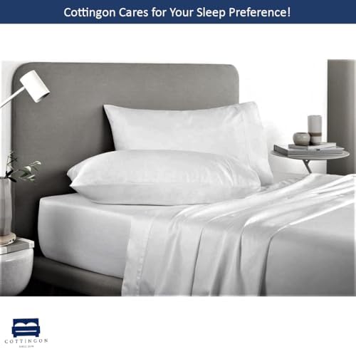 Cottingon 5 PC Split King Sheets Fits 16" Deep, Egyptian Cotton, White