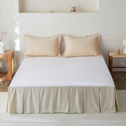 BISELINA French Linen Pleated Bed Skirt, 18" Tailored Draped Natural Linen-Cotton Blend Basic Dust Border Soft Comfort Farmhouse Bedding (18" King, Linen)