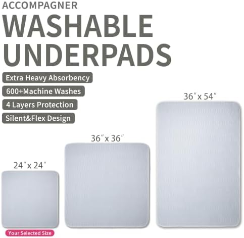 Accompagner Incontinence Bed Pads Washable Waterproof, Ultra-Absorbent Reusable Underpads for Diaper Changing, Nursing, Bedridden, Adults, Seniors, Kids and Dogs (Pearl Gray, 24"x24"(Pack of 6))