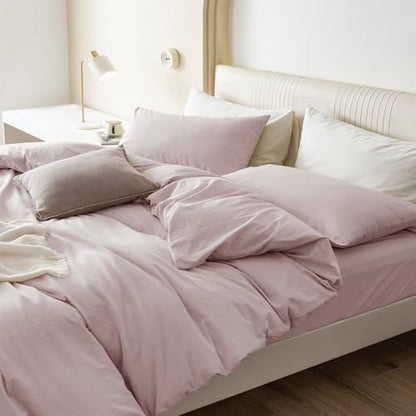 JIYUAN Oversized Queen Washed Cotton Duvet Cover Set Relaxed Linen Feel