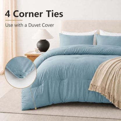 CozyLux California King Comforter Set, 3 Pieces Light Blue Quilted Bedding
