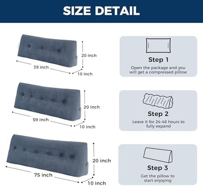 IASEAHK Headboard Pillow Twin, Wedge Pillow Headboard, Navy Blue