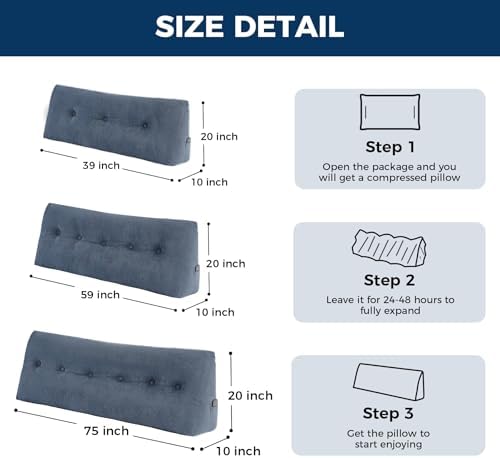 IASEAHK Headboard Pillow Queen, Wedge Pillow Headboard, Navy Blue