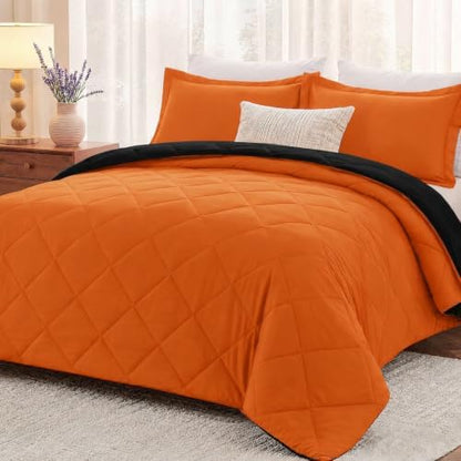 downluxe King Size Comforter Set - Orange and Black King Comforter, Soft Bedding Sets for All Seasons -3 Pieces - 1 Comforter (104"x92") and 2 Pillow Shams(20"x36")