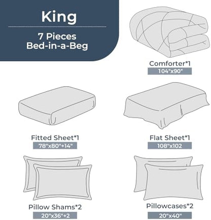 HEVUMYI 7-Piece King Comforter Set, Light Green Bed in a Bag