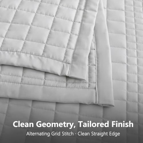 Oversized King Bedspreads 128x120, Grid Stitch, Light Gray