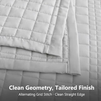 Oversized King Bedspreads 128x120, Grid Stitch, Light Gray