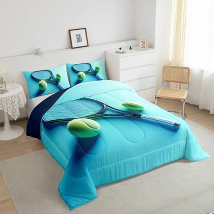 Castle Fairy Tennis Racket Bedding Set Twin Size Modern Fashion Sports Comforter for Child Teens Tennis Ball Gaming Down Comforter Sport Competition Duvet Insert with 1 Pillowcase