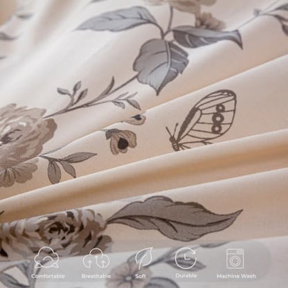 OAITE Twin Duvet Cover Set 3pcs 100% Cotton Vintage Dusty Pink Floral