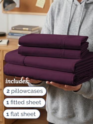 Twin XL 4 Piece Sheet Set - College Dorm Room Essentials - Deep Purple
