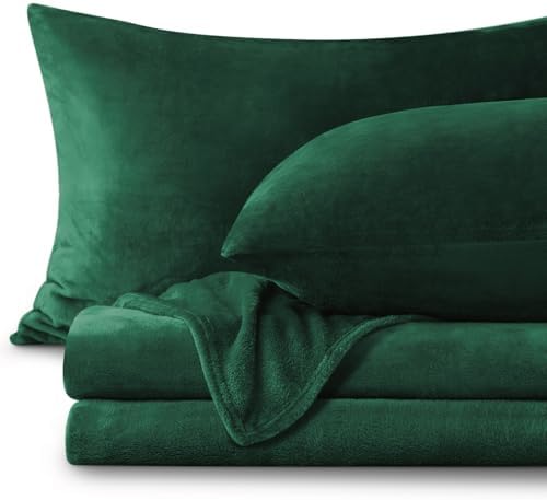 BEDELITE Flannel Sheets Queen Size, Dark Green, 4 Pieces