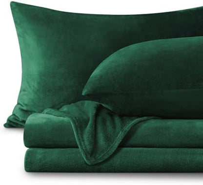 BEDELITE Flannel Sheets Queen Size, Dark Green, 4 Pieces