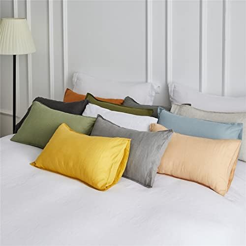 Simple&Opulence 100% Linen Lumbar Pillow Cover 12 x 20 Inches Set of 2 Rectangular Decorative Throw Cushion Cover for Couch Sofa Bed Living Room Office Soft Breathable Farmhouse - Mustard Yellow