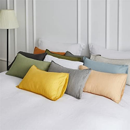 Simple&Opulence 100% Linen Lumbar Pillow Cover 12 x 20 Inches Set of 2 Rectangular Decorative Throw Cushion Cover for Couch Sofa Bed Living Room Office Soft Breathable Farmhouse - Mustard Yellow
