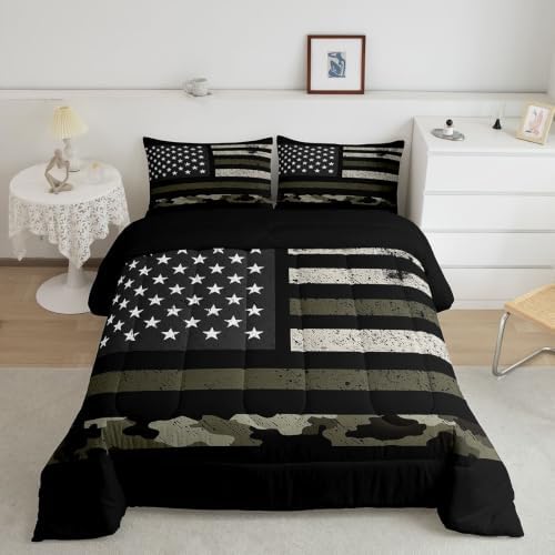 Feelyou Camo American Flag Comforter Set Queen Bedding Set for Kids Boys