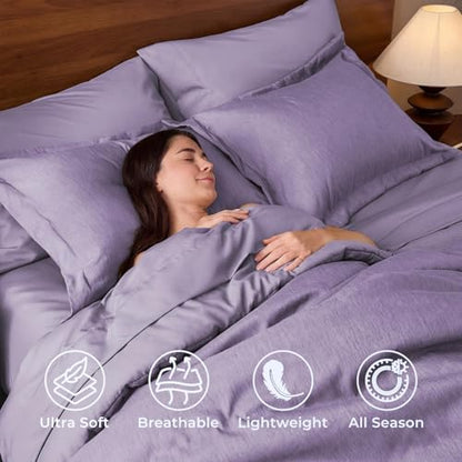 JOLLYVOGUE Purple King Comforter Set, Cationic Dyeing Bed in a Bag King 7 Pieces, Double-Tone Bedding Set with Down Alternative Comforter, Sheets, Pillowcases & Shams