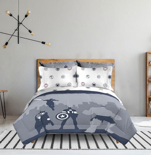 Marvel Avengers Full Comforter Set 7 Piece Soft Bedding for Boys, Blue
