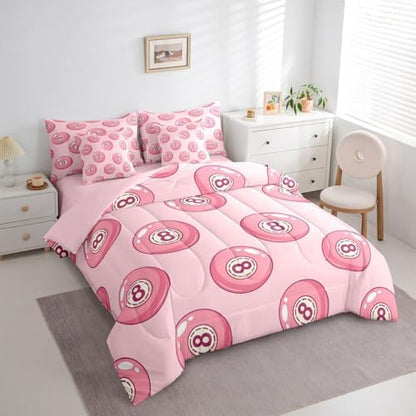 Erosebridal Pink Lucky 8 Ball Twin Bedding Set 7 Piece for Girls Room Decor,Fashion Trendy Y2K Comforter Set for Kids Teen Adults,Girly Coquette Preppy Bed in A Bag Aesthetic Funky Y2K Bed Set