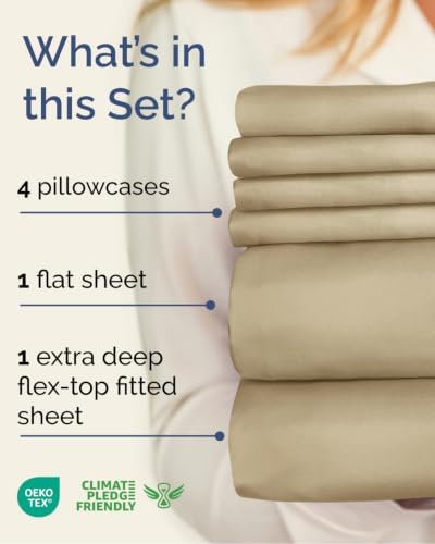 Flex Top Split Head King 6 Piece Sheet Set - Breathable & Cooling - Beige