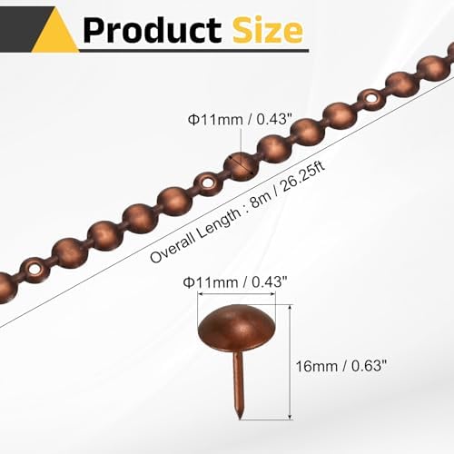 uxcell Upholstery Nailhead Trim, 8 Meters Glossy Upholstery Tacks Strips, Decorative Nail Trims with Nails for Sofa Headboard, Chair DIY Furniture Accessory (11mm Brown)