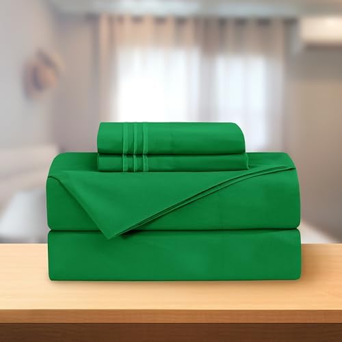 Elegant Comfort Luxury 4-Piece Bed Sheet Set - Luxury Bedding 1500 Thread Count Egyptian Quality Microfiber, Wrinkle Resistant Cool & Breathable, Easy Elastic Fitted, California King, Emerald Green