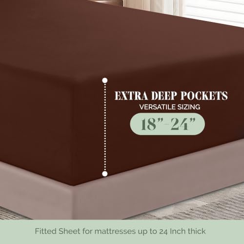 Elegant Comfort 4-Piece Bed Sheet Set - Luxury Bedding 1500 Premium Hotel Quality Microfiber, All Around Elastic 18-24 Inches Deep Fitted Sheet- Extra Deep Pocket Sheets, Twin/Twin XL, Brown