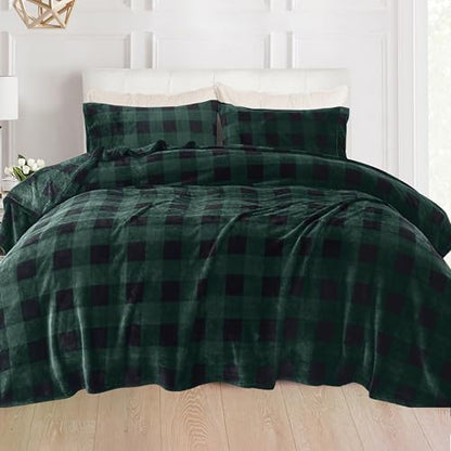 Elegant Comfort Luxuriously Soft 4-Piece Velvet Plush Flannel Sheet Set - Premium Quality -Cozy Warm, Anti-Static, Non Pilling Fuzzy Velvet Flannel Fleece Deep Pocket Sheet Set- King, Buffalo Green