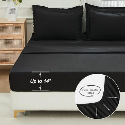 Andency Oversized King Comforter Set, 7 Pieces Black Bedding