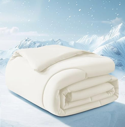 SameBed Cooling Comforter Full/Queen Size, Summer Blanket for Hot Sleepers, Lightweight Comforter for Night Sweats, Double-Sided Breathable Cooling Beddings (Beige, 90"*90")