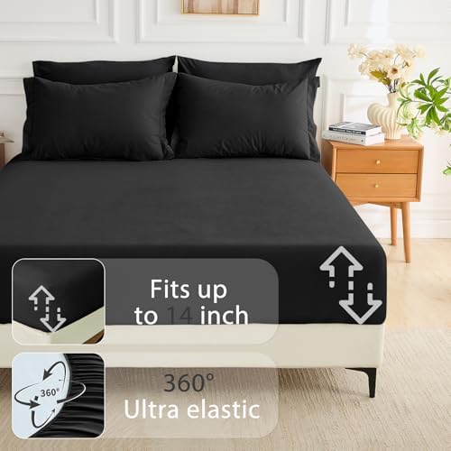 MUXHOMO 7 Pieces Oversized King Comforter Set, Soft Bed in a Bag Oversized King Size, All Season Bedding Set with Comforter, Flat Sheet, Fitted Sheet, Pillowcases & Shams, Black