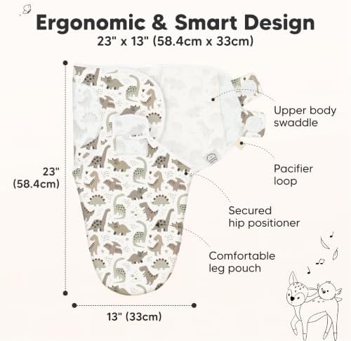 KeaBabies 3-Pack Organic Baby Swaddles for Newborns, Dino Ridge, 3-6M