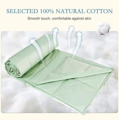 YOUR MOON Lightweight Wool Comforter Twin Size, 100% Australian Lamb Wool Filling Duvet Insert, 100GSM, Breathable & Thin Summer Comforter for Hot Sleepers, Soft Noiseless Cotton Shell(Green)