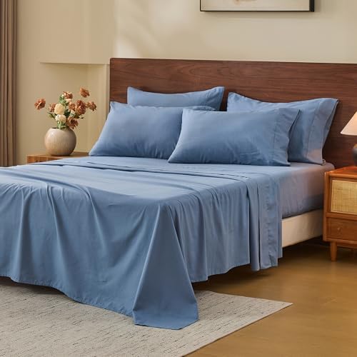 MEISHANG 100% French Linen Sheets King,6 Pcs,18-24" Extra Deep Pocket