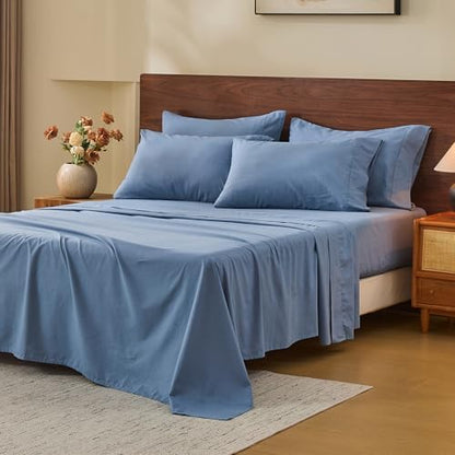 MEISHANG 100% French Linen Sheets King,6 Pcs,18-24" Extra Deep Pocket
