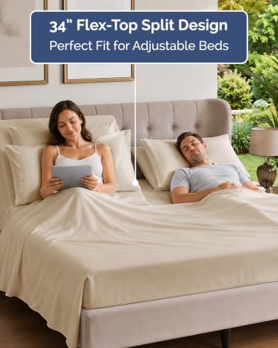 Flex Top Split Head King 6 Piece Sheet Set - Breathable & Cooling - Cream