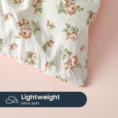 Wake In Cloud - Floral Comforter Set with Sheets, Coquette Cottagecore Aesthetic Flower Shabby Chic Pattern for Women Teen Girls, 7 Pieces Bed in a Bag, Peach Blush, Queen Size