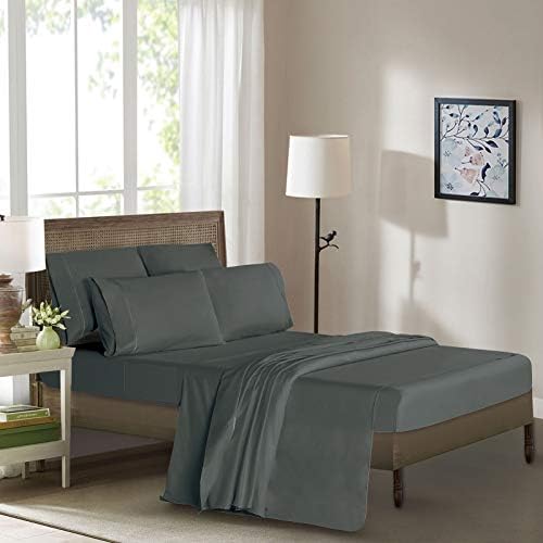 Mueller Luxury 6 PC Full Size Bed Sheets, Super Soft 1800, Deep Pocket up to 16" Full Size Sheets, Transfers Heat, Breathes Better, Hypoallergenic, Wrinkle-Resistant, Oeko-TEX, Dark Grey