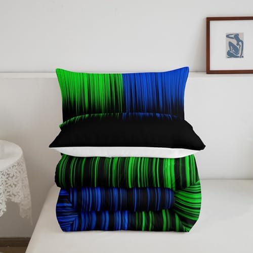 Feelyou Abstract Ombre Comforter Set Kids Teens Blue Green and Black Girls Bedding Set Room Decor Fashion Modern Quilt Set 2Pcs Twin Size