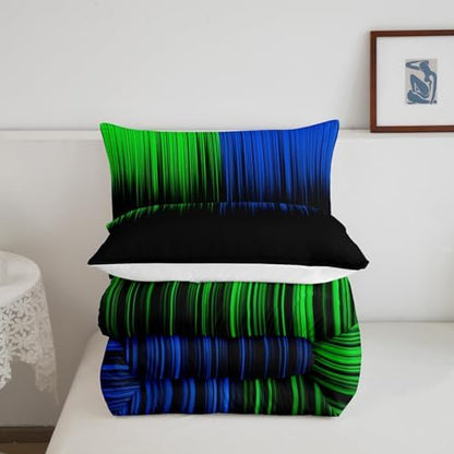 Feelyou Abstract Ombre Comforter Set Kids Teens Blue Green and Black Girls Bedding Set Room Decor Fashion Modern Quilt Set 3Pcs Queen Size