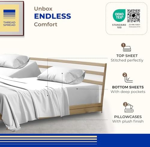 THREAD SPREAD 100% Egyptian Cotton Paradise Sheet Set 5 PC - Silver, Split King