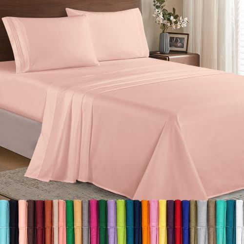 Elegant Comfort Luxury 1500 Premium Hotel Quality Microfiber 4-Piece Sheet Set - Wrinkle Resistant, All Around Elastic Fitted Sheet, Deep Pocket up to 16", California King, Blush