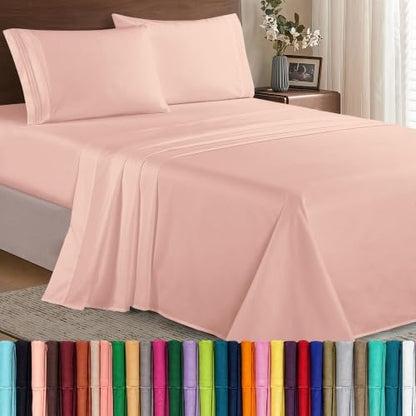 Elegant Comfort Luxury 1500 Premium Hotel Quality Microfiber 4-Piece Sheet Set - Wrinkle Resistant, All Around Elastic Fitted Sheet, Deep Pocket up to 16", California King, Blush