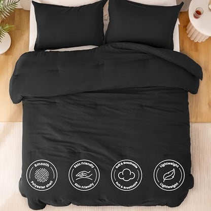 Love's cabin Black Queen Comforter Set, 3-Piece Prewashed Bed Set