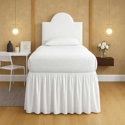 Mattress-Homes Twin XL Dorm Bed Skirt 40 Inch Drop, College Dorm Room Bed Skirt, Tailored Fit, Extra Long Microfiber Bedskirt for Underbed Storage, White