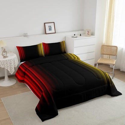 Feelyou Teens Abstract Ombre Decorations Bedding Set for Kids Women Red Yellow and Black Comforter Set Geometric Modern Quilt Set Room 2Pcs Twin Size